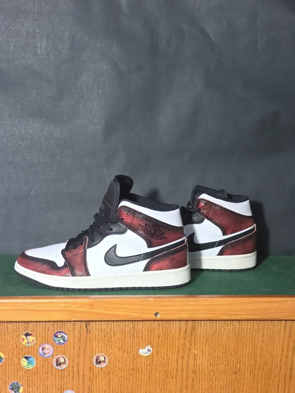 Air Jordan 1 Mid SE Red Black Crackle Leather Sneakers